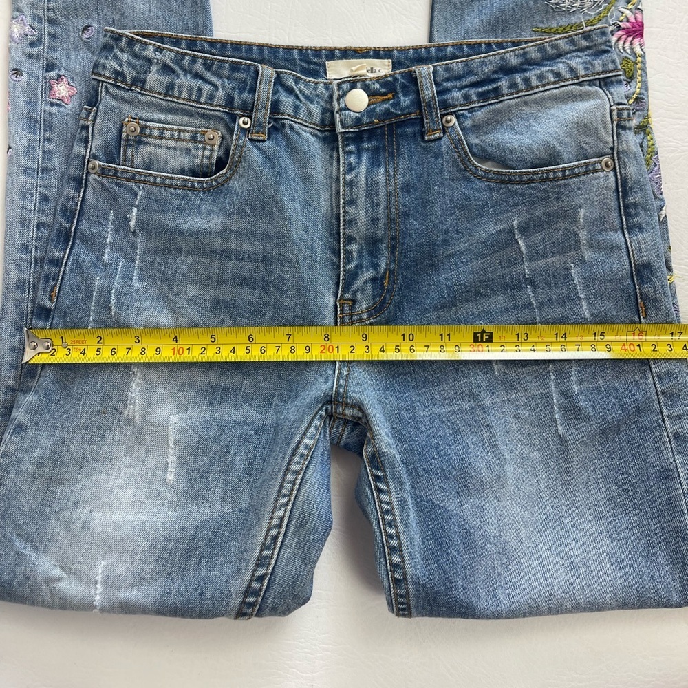 Floral Embroidered Jeans Women 28 Boho Skinny Blue Denim - Picture 9 of 15